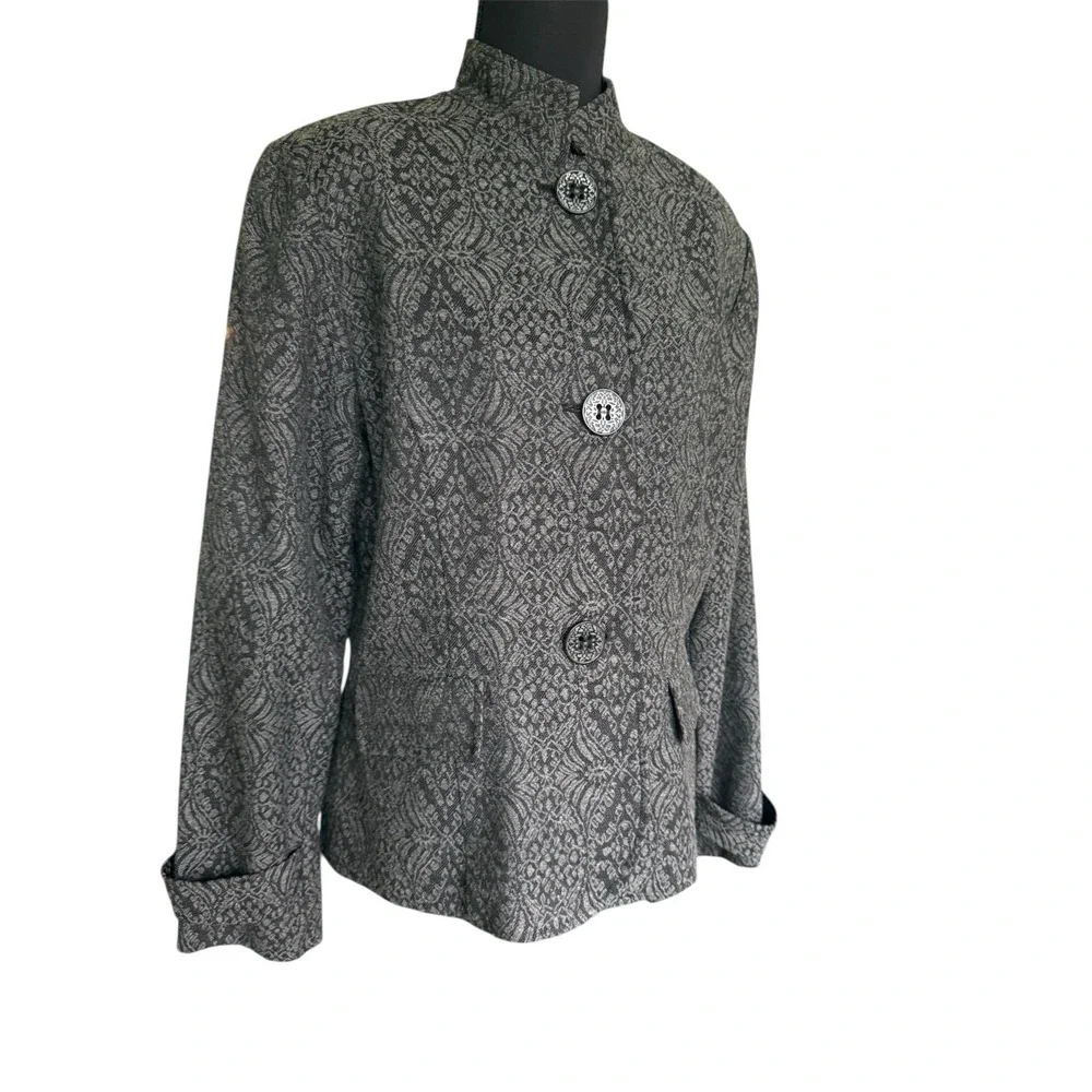 NWT Coldwater Creek Blazer Jacket‎ Sz 10 Gray & Black Floral Business Casual